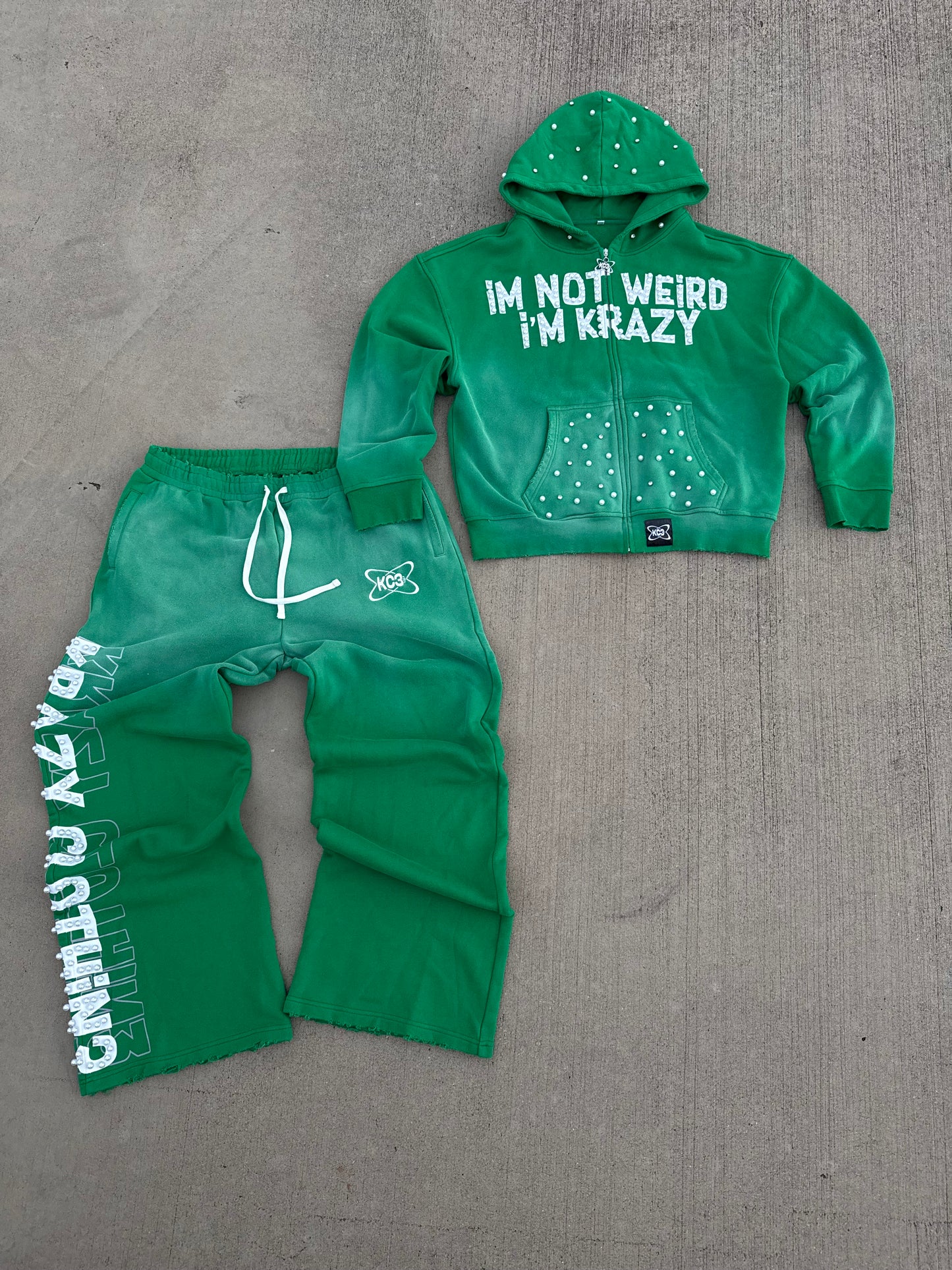 "I'M NOT WEIRD I'M KRAZY" Jumpsuit Green SET